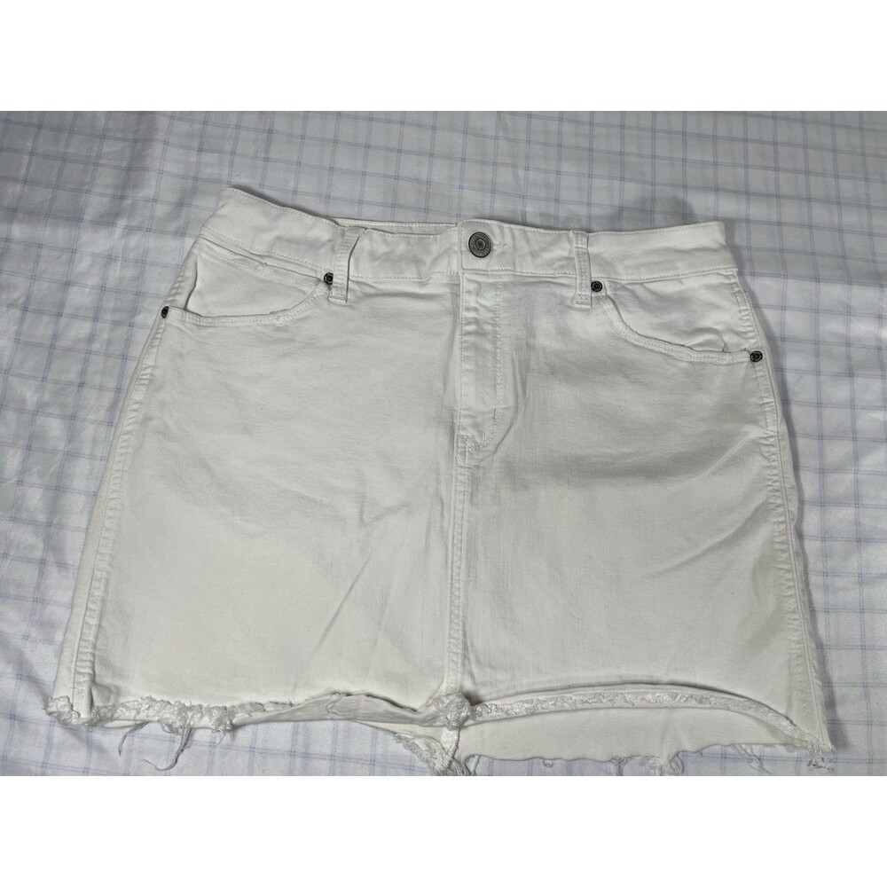 Mudd Jeans White Denim Skirt Women's Size 15 FLX Stretch Frayed Hem Pockets